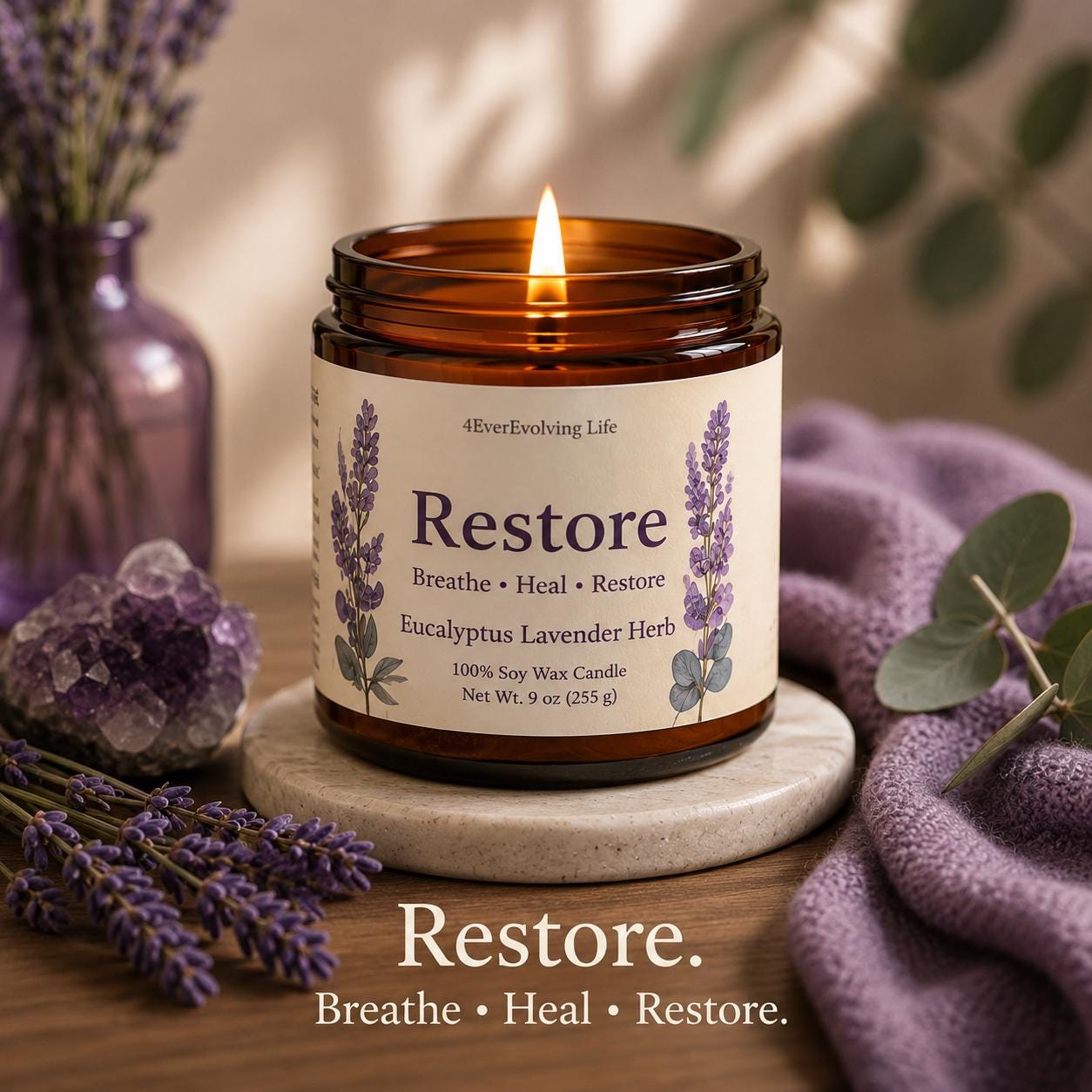 Awaken Ritual Candle | Sea Breeze | 9 oz Soy Candle | Meditation Candle | Self Care Gift | Wellness Candle | 4EverEvolving Life