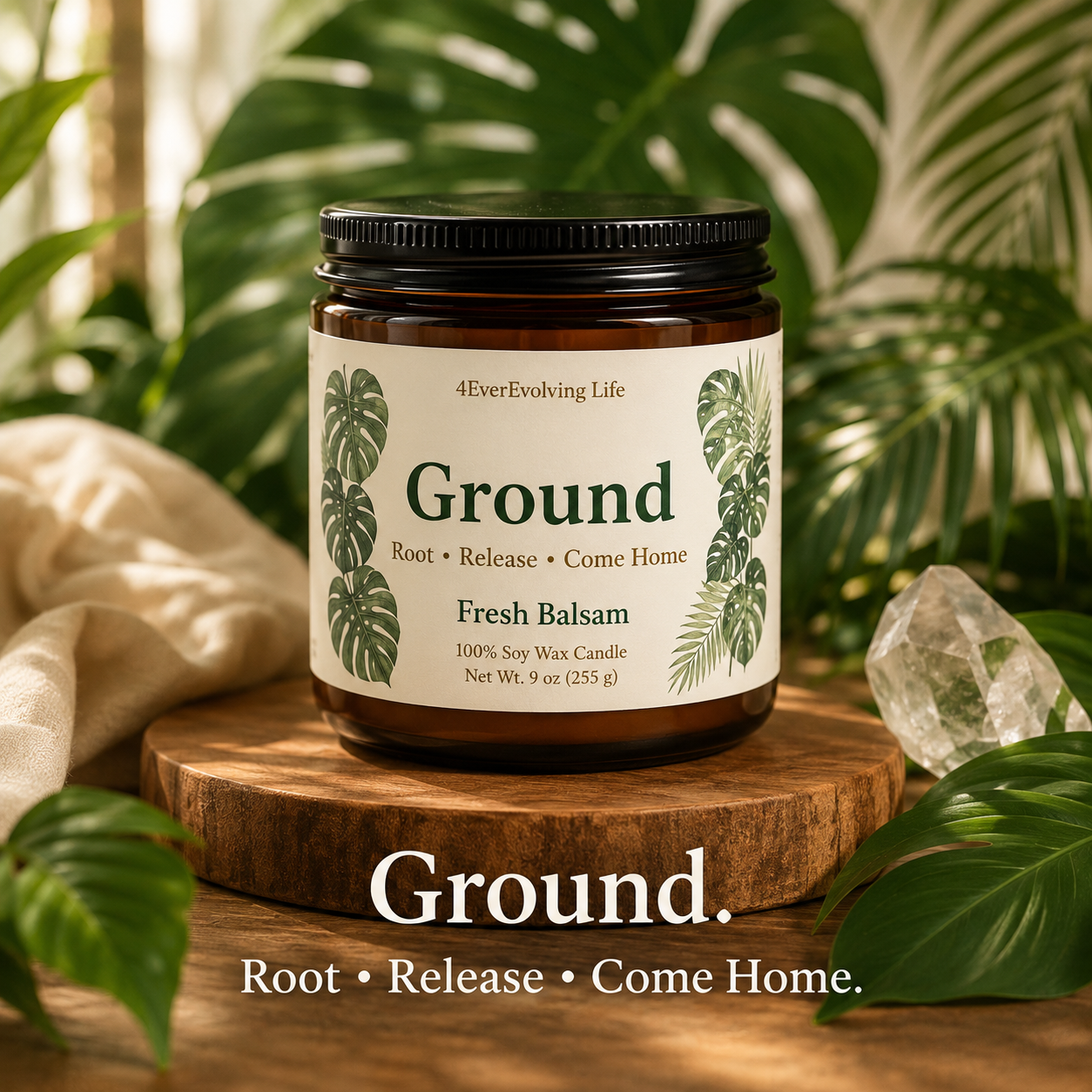 Ground Ritual Candle | Fresh Balsam | 9 oz Soy Candle | Meditation Candle | Self Care Gift | Wellness Candle | 4EverEvolving Life