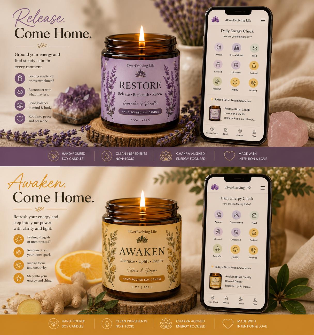 Restore Ritual Candle | Eucalyptus Lavender Herb | Relaxation | Soy Candle  | Wellness | 4EverEvolving Life